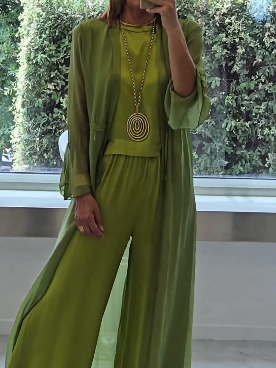 Ildrenne | Women's Wide-Leg Trouser and Cardigan Three-Piece Set