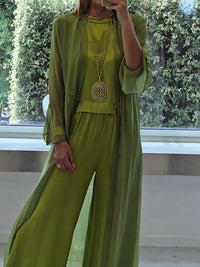 Ildrenne | Women's Wide-Leg Trouser and Cardigan Three-Piece Set