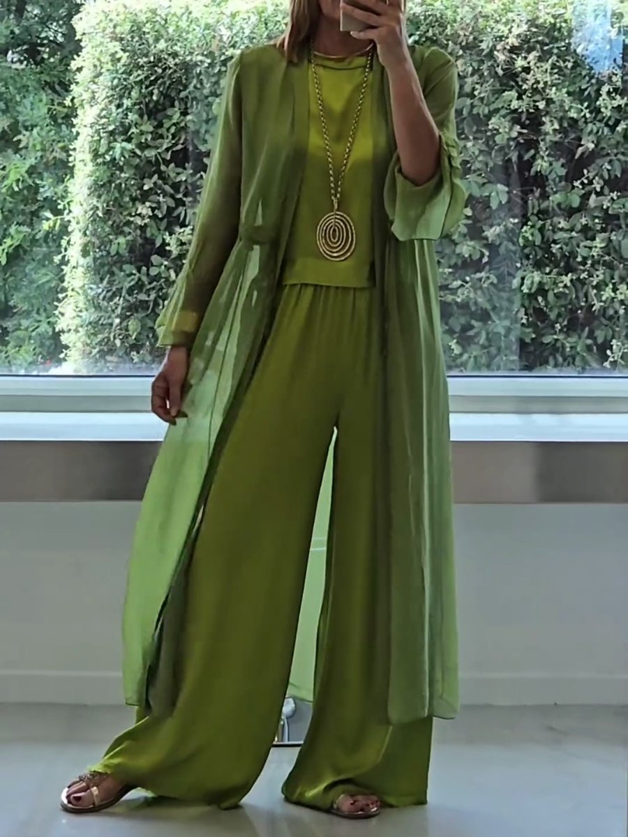 Ildrenne | Women's Wide-Leg Trouser and Cardigan Three-Piece Set — image 2