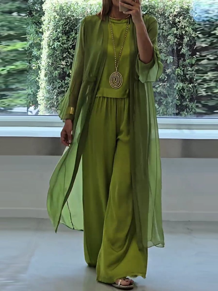 Ildrenne | Women's Wide-Leg Trouser and Cardigan Three-Piece Set — image 3
