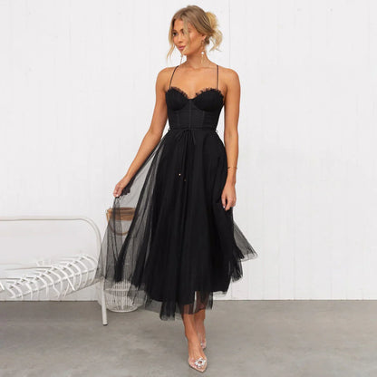 Ornelle | Tulle Corset Midi Dress with Adjustable Straps - Image 5