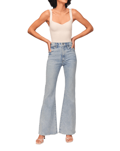 Jean évasé allongé taille haute