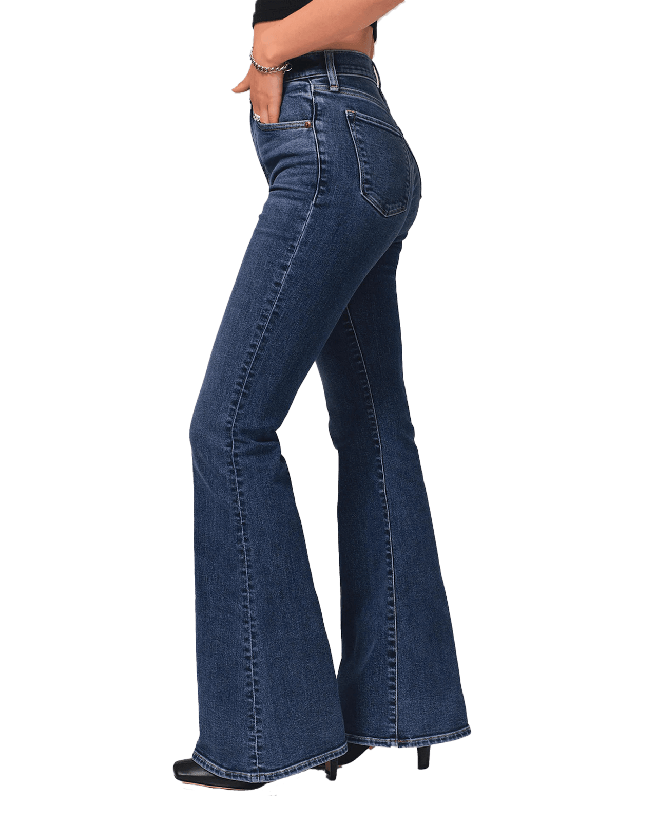 Jean évasé allongé taille haute