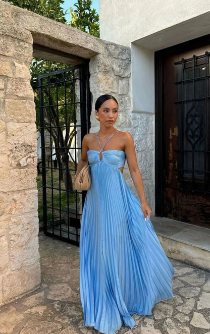 Greece | Elegant Pleated Long Dress For Refined Occasion Styling