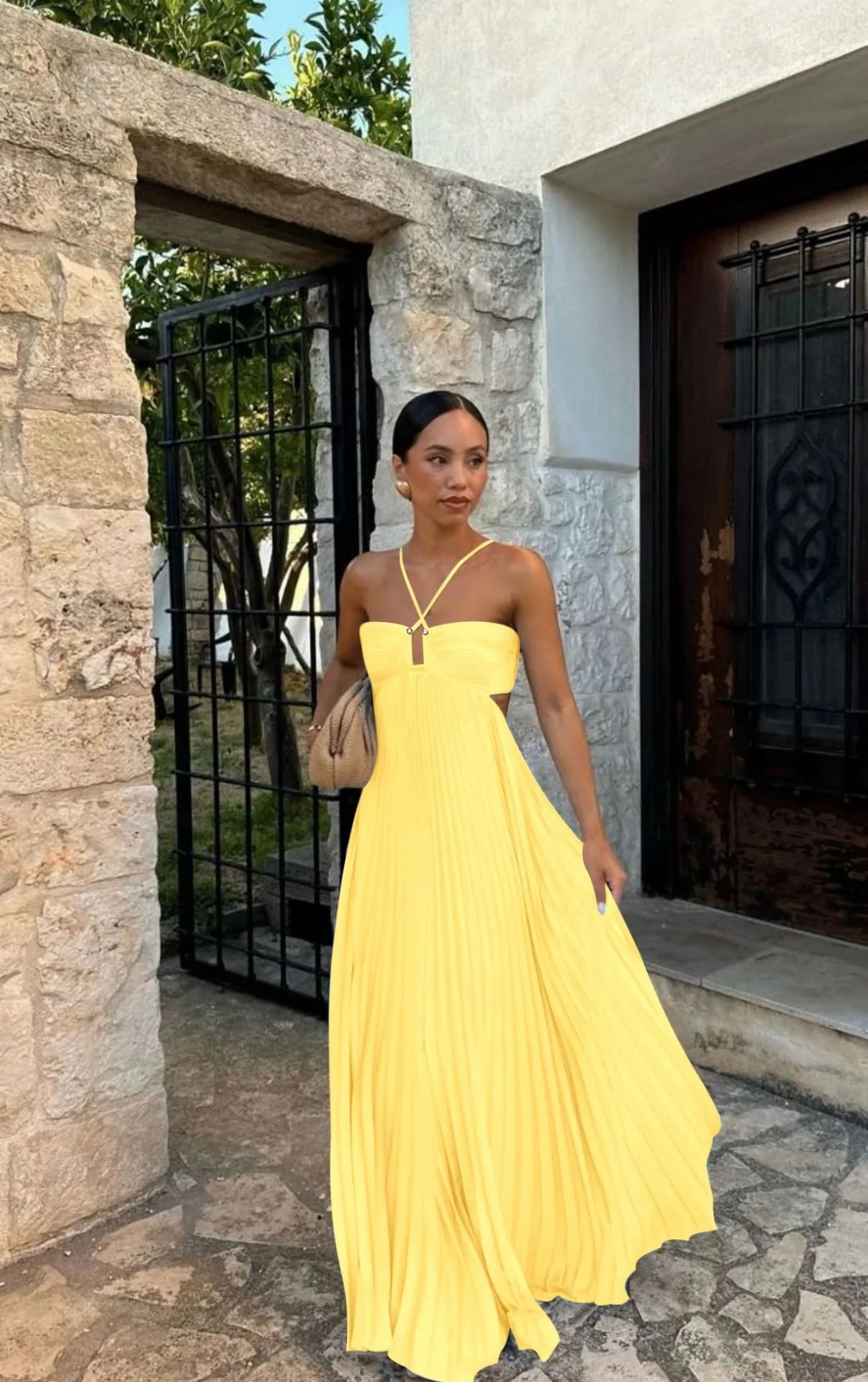 Greece | Elegant Pleated Long Dress For Refined Occasion Styling