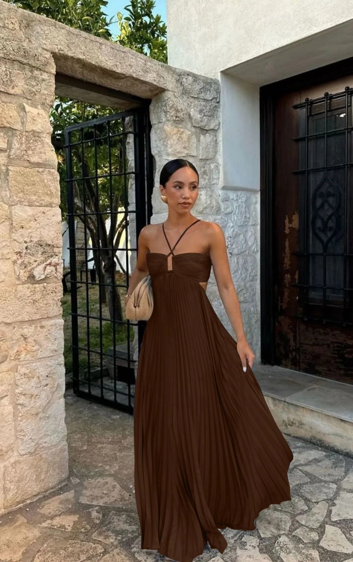 Greece | Elegant Pleated Long Dress For Refined Occasion Styling