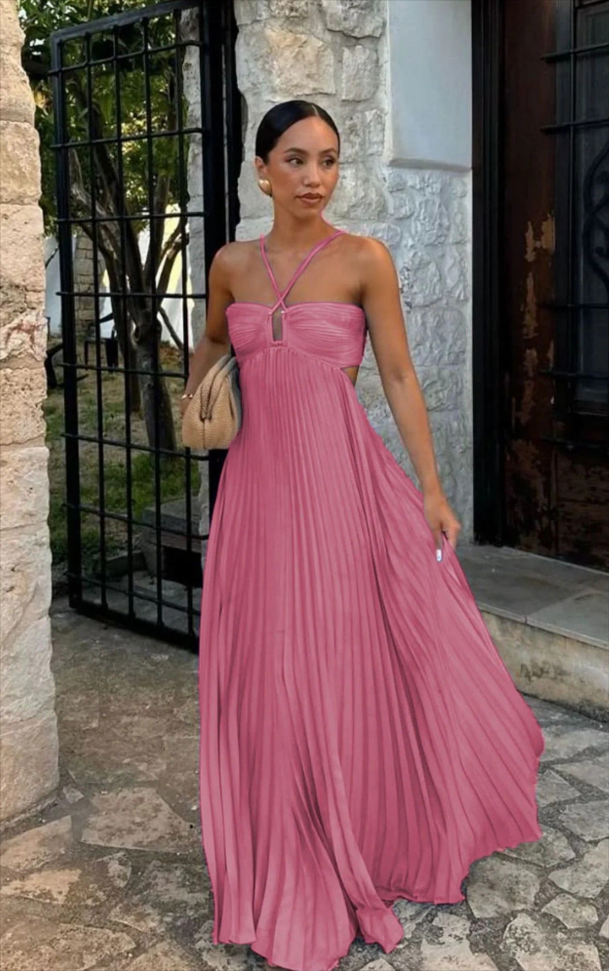 Greece | Elegant Pleated Long Dress For Refined Occasion Styling