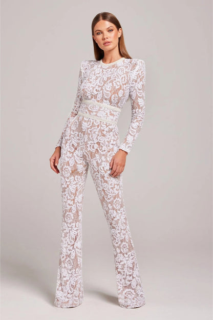 Merlanne | Lace Puff-Sleeve Jumpsuit with Defined Waist