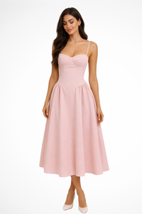 Narivelle | Midi Dress Corset Bodice A-Line Spaghetti Straps