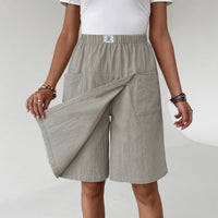 Crevenia | Shorts Bermuda Cut Wrap Front Elastic Waist Side