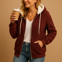Women's Hooded Fleece Cardigan, Zip Up Hoodie Jacket