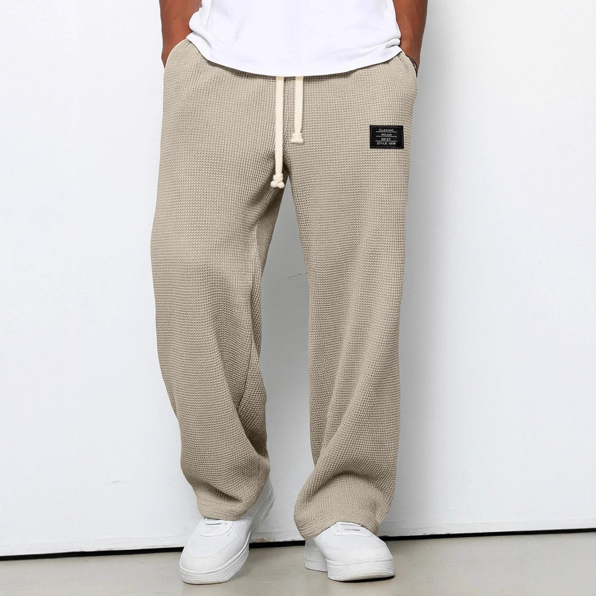 Men's Waffle Drawstring Trousers, Casual - view 7