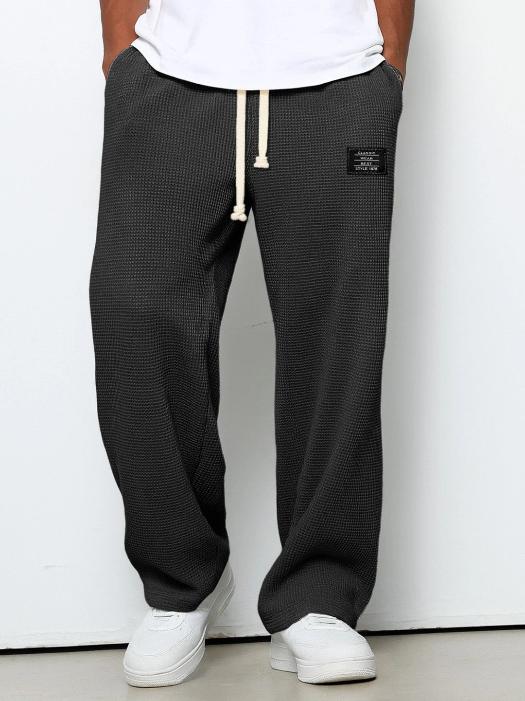 Men's Waffle Drawstring Trousers, Casual - view 3