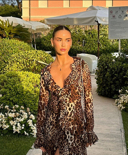 Bianca | Vestito Leopard con Spacco