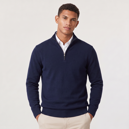 Men's Quarter-Zip Stand Collar Jumper, Knitted Sweater