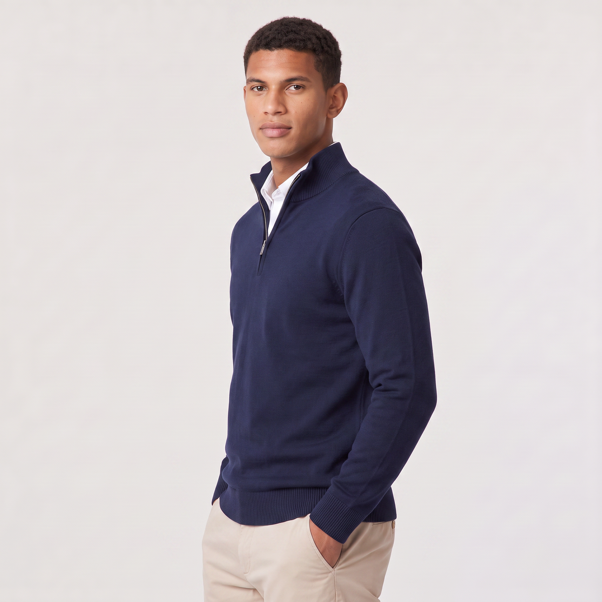 Men's Quarter-Zip Stand Collar Jumper, Knitted Sweater - view 9