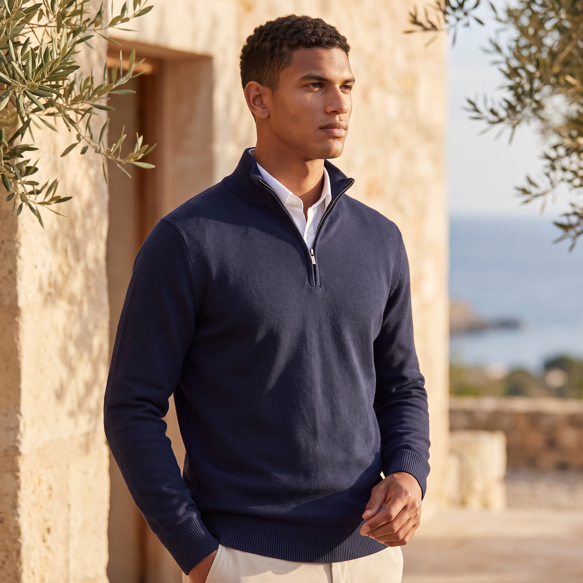 Men's Quarter-Zip Stand Collar Jumper, Knitted Sweater - view 10