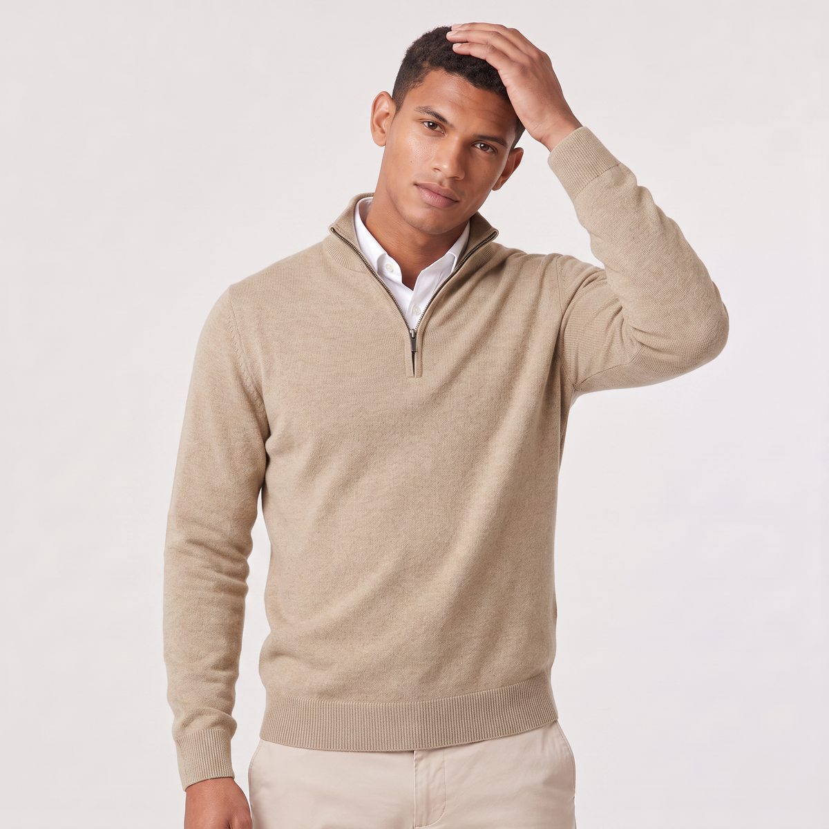 Men's Quarter-Zip Stand Collar Jumper, Knitted Sweater - view 2