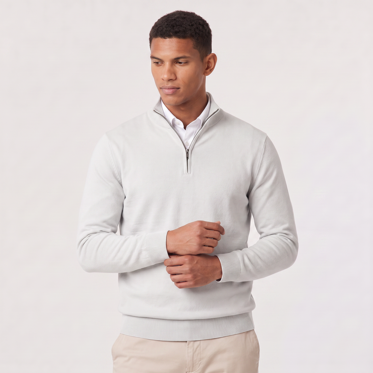 Men's Quarter-Zip Stand Collar Jumper, Knitted Sweater - view 6