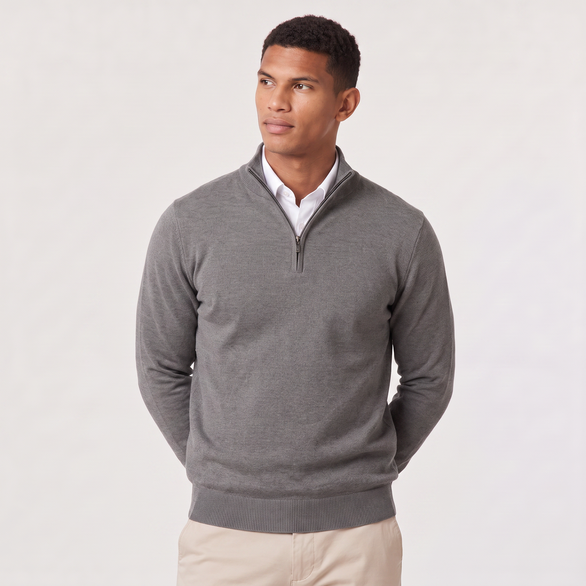 Men's Quarter-Zip Stand Collar Jumper, Knitted Sweater - view 7