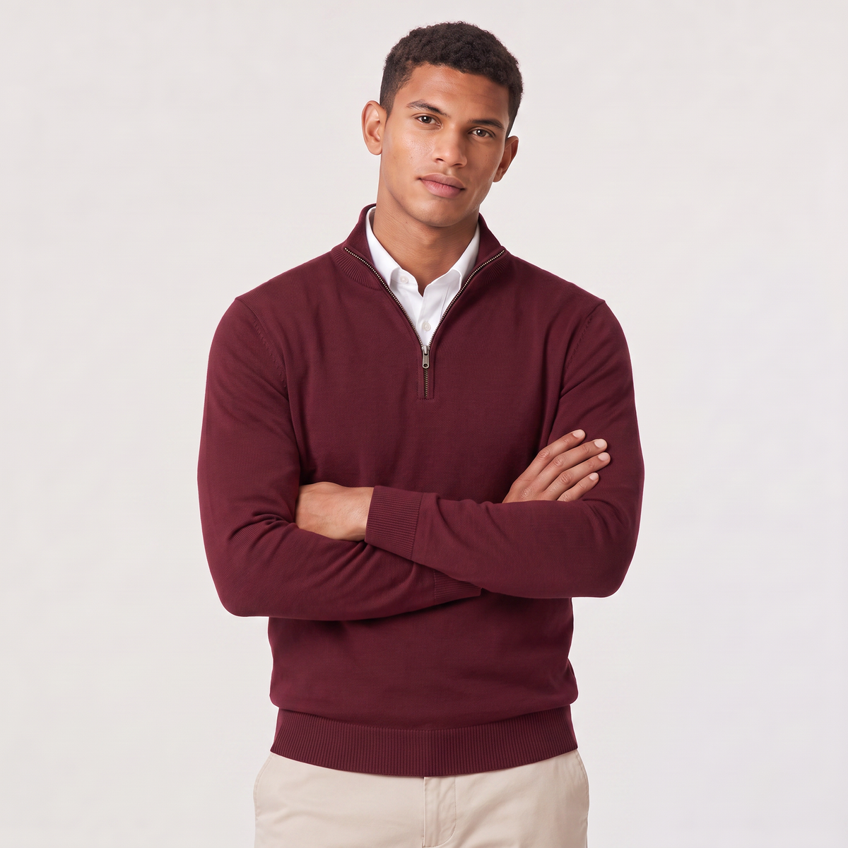 Men's Quarter-Zip Stand Collar Jumper, Knitted Sweater - view 3