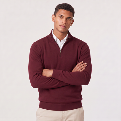 Men's Quarter-Zip Stand Collar Jumper, Knitted Sweater - view 3