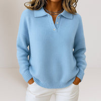 Women's Knit Polo Collar Jumper with Button Placket