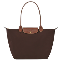 Women's Large Foldable Nylon Tote Bag with Leather Handles, Brown