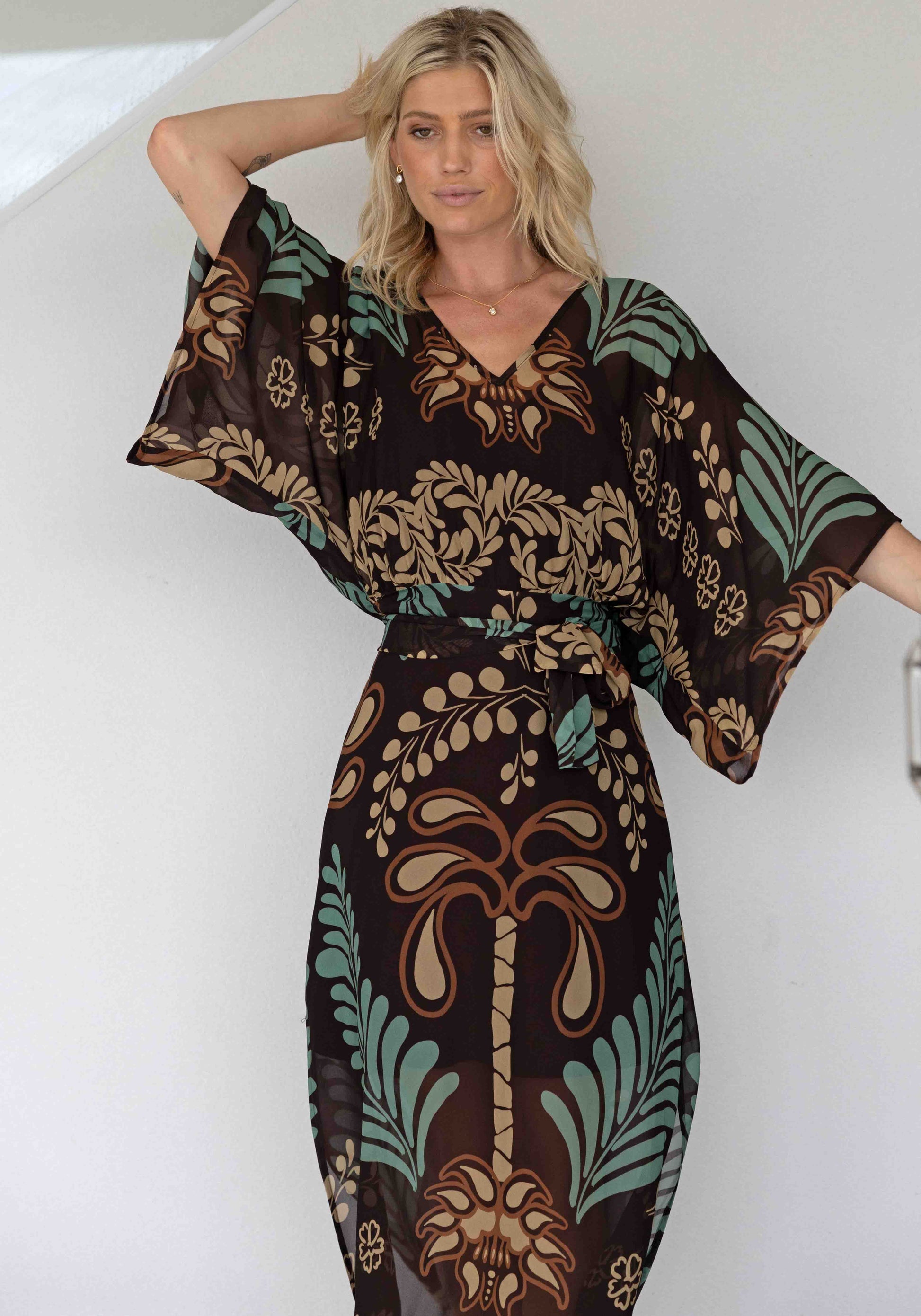 Palmire chocolate resort maxi dress - full length view