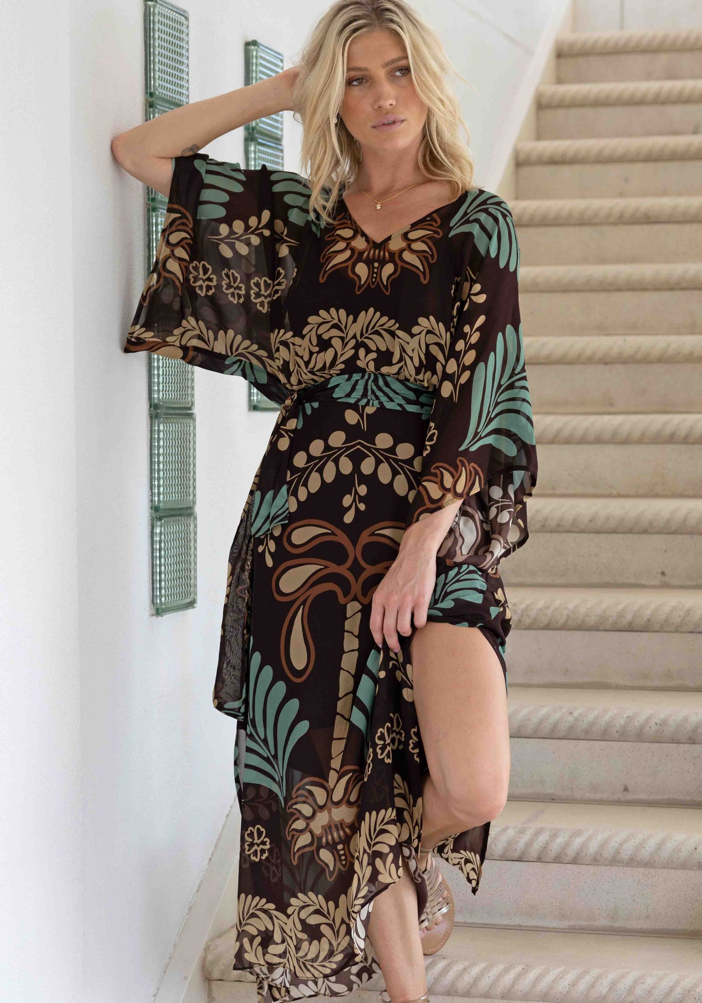Palmire chocolate resort maxi dress - print detail