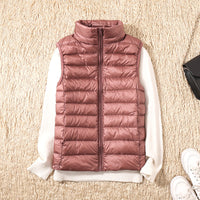 Women's Lightweight Padded Gilet with Stand Collar and Zip Front