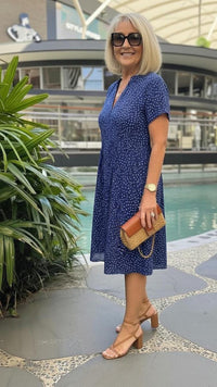 Azuelle | Midi Dress Printed Collared Short Sleeve A-Line