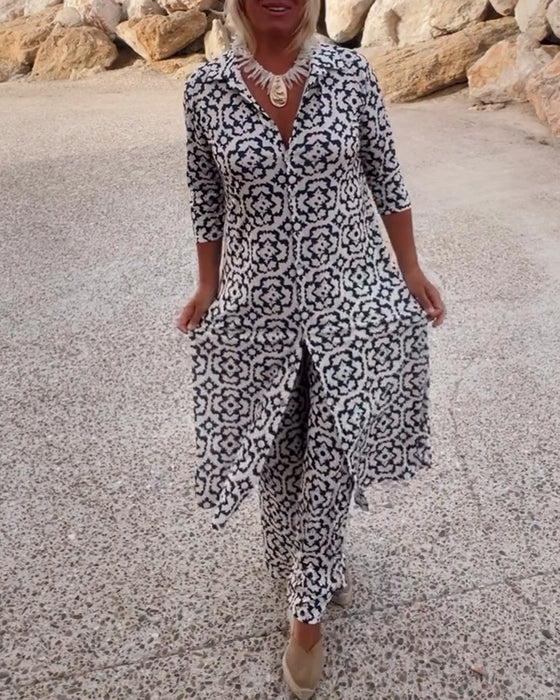 Orvanne | Button-Front Top and Straight-Leg Trouser Two-Piece Set