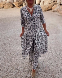 Orvanne | Button-Front Top and Straight-Leg Trouser Two-Piece Set
