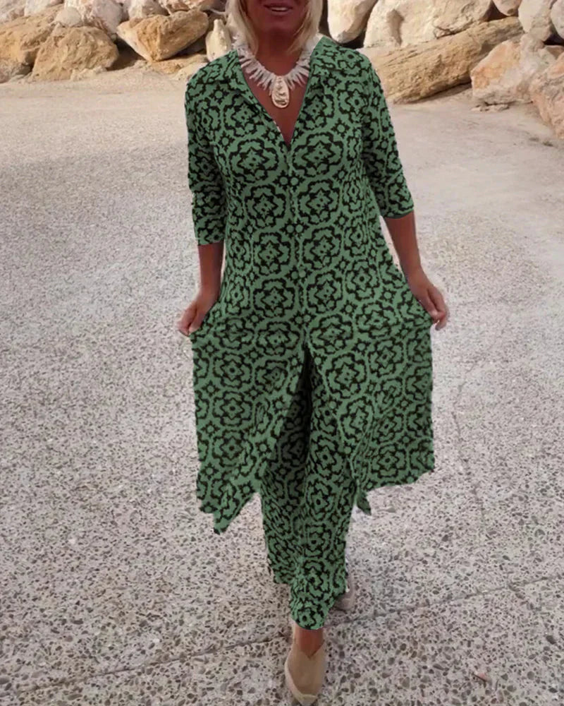 Orvanne | Button-Front Top and Straight-Leg Trouser Two-Piece Set — image 2