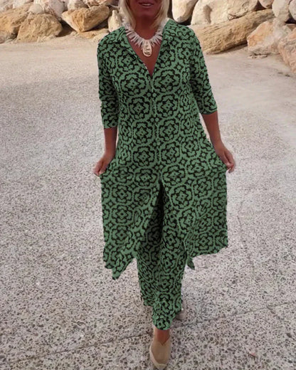 Orvanne | Button-Front Top and Straight-Leg Trouser Two-Piece Set — image 2