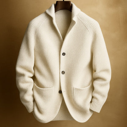 Men's Ribbed Wool-Blend Cardigan, Knitted - view 2