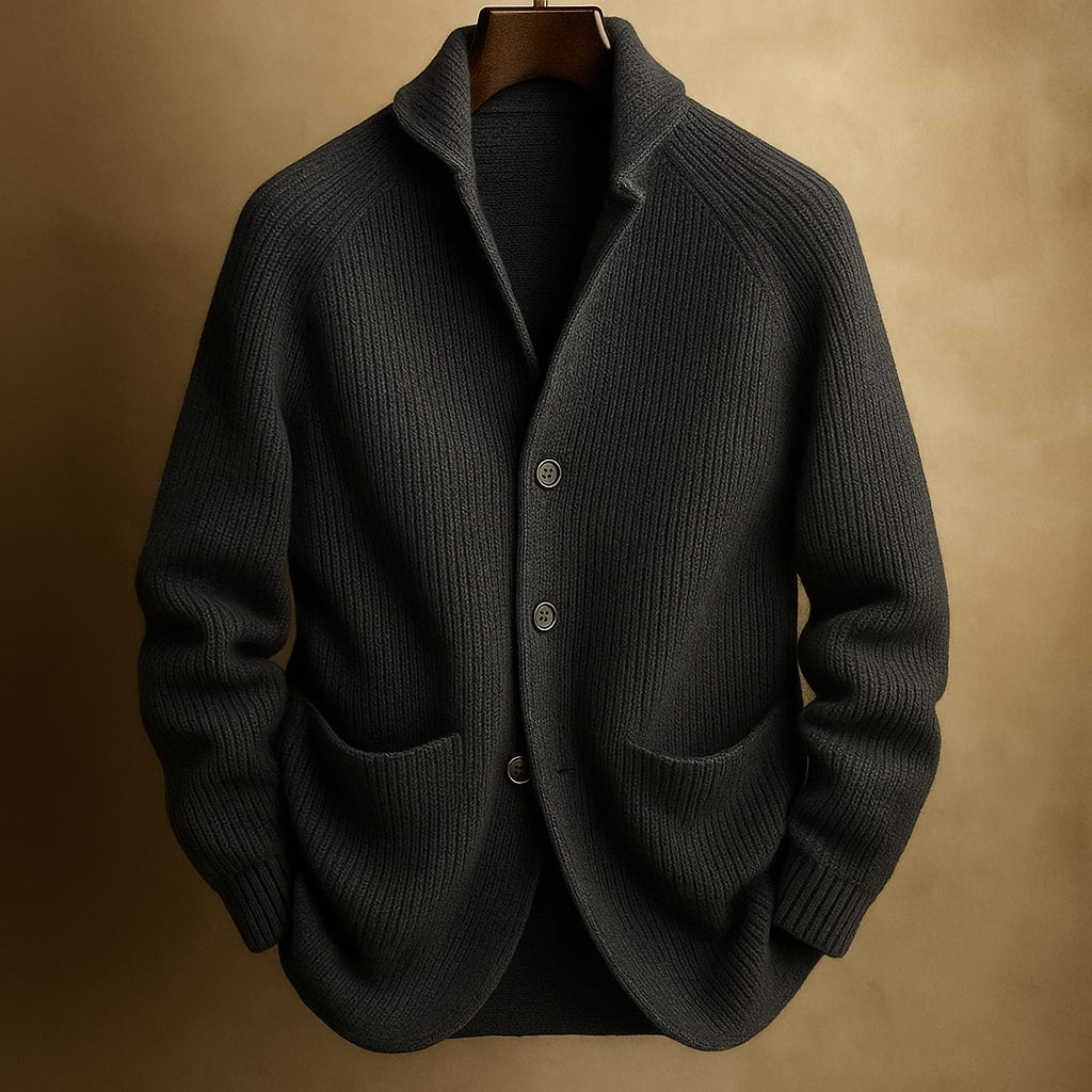 Men's Ribbed Wool-Blend Cardigan, Knitted - view 4