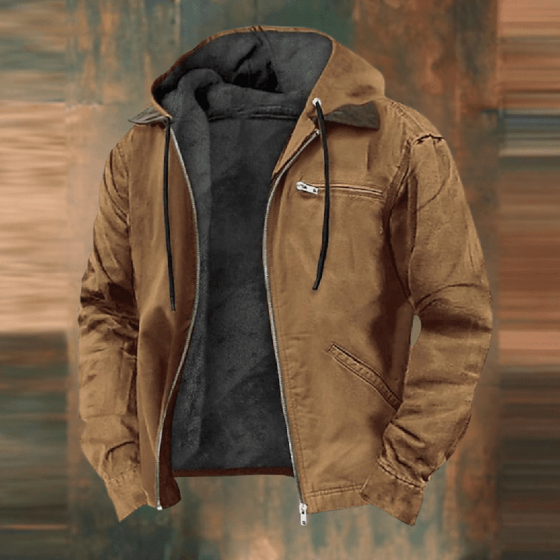 Men's Leather-Look Integrated Hood Jacket, Zip-Up