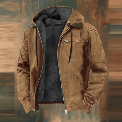 Men's Leather-Look Integrated Hood Jacket, Zip-Up