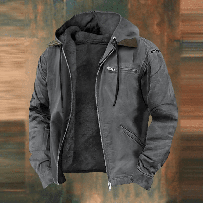 Men's Leather-Look Integrated Hood Jacket, Zip-Up - view 4