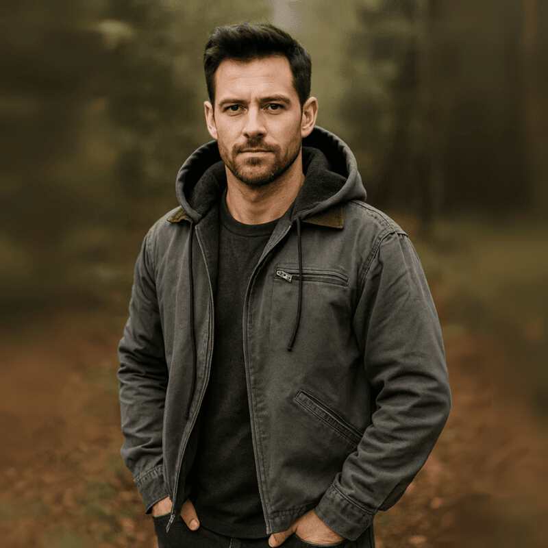Men's Leather-Look Integrated Hood Jacket, Zip-Up - view 7