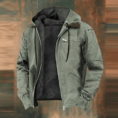 Men's Leather-Look Integrated Hood Jacket, Zip-Up - view 3