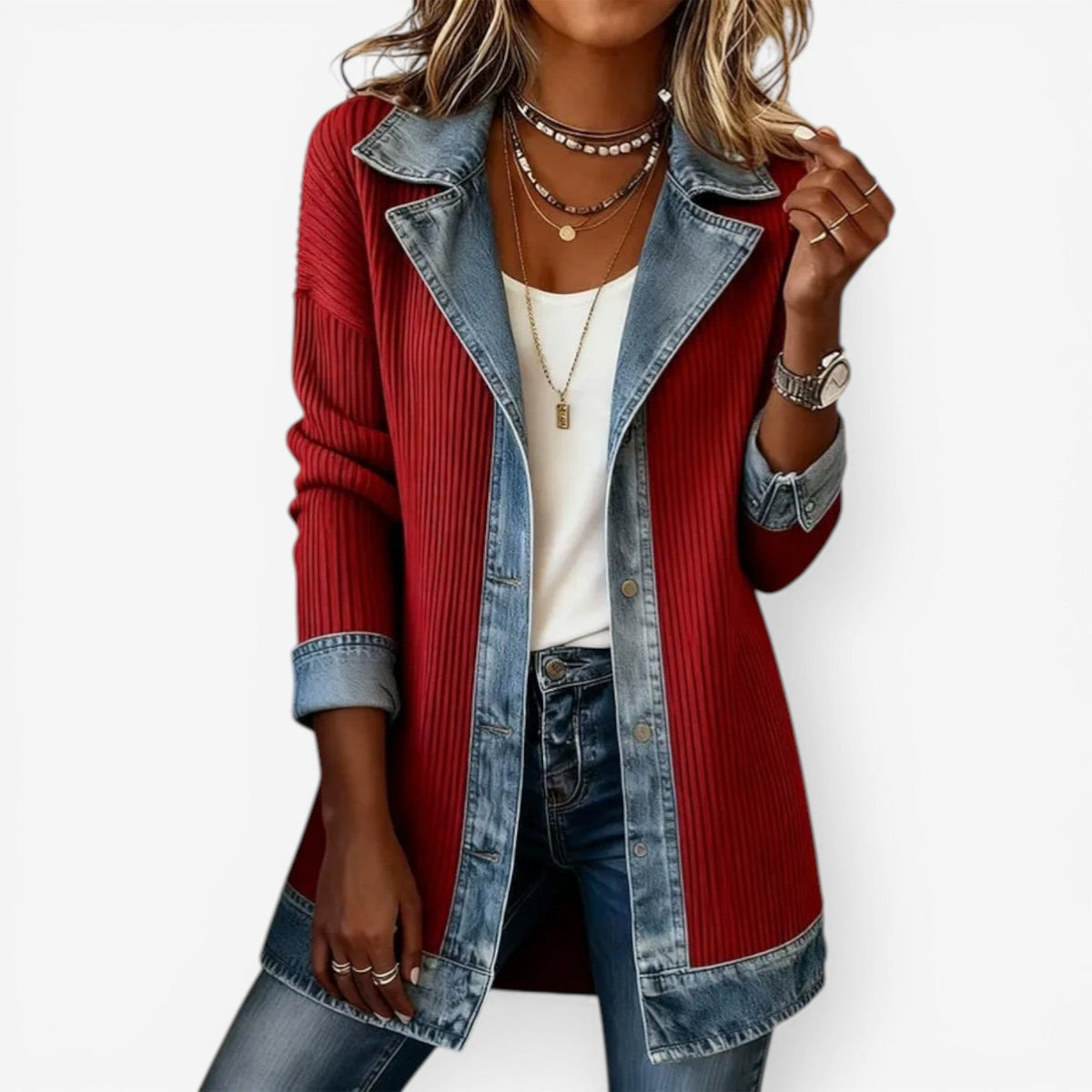 Women's Layered Collar Button Jacket, Zip-Up - view 4