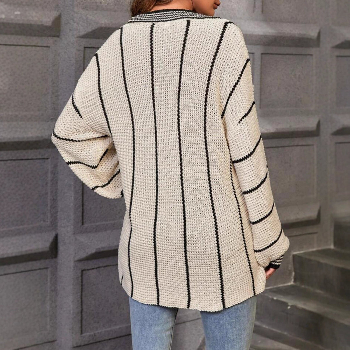 Women's Oversized Striped Jumper, Knitted Sweater - view 9
