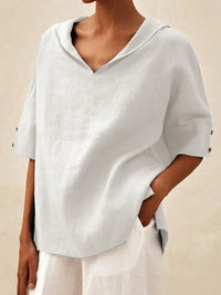 Istralle | Classic Linen V-Neck Blouse with Relaxed Silhouette