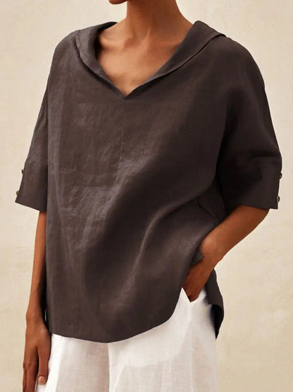 Istralle | Classic Linen V-Neck Blouse with Relaxed Silhouette - Image 2