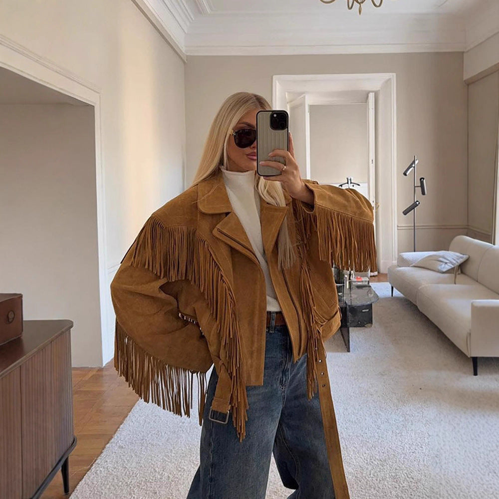 Women's Leather-Look Fringe Jacket, Zip-Up