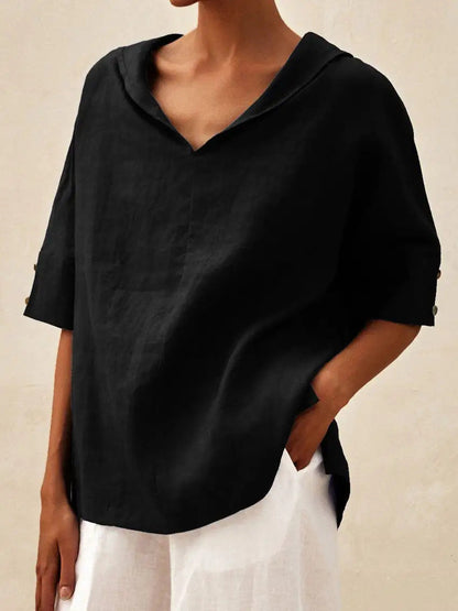 Istralle | Classic Linen V-Neck Blouse with Relaxed Silhouette - Image 3