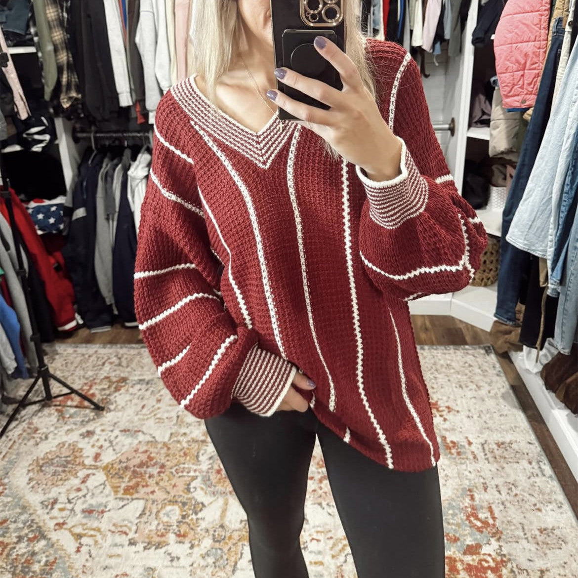 Women's Oversized Striped Jumper, Knitted Sweater - view 7